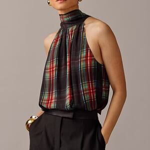 J. Crew tartan chiffon blend necktie Halter